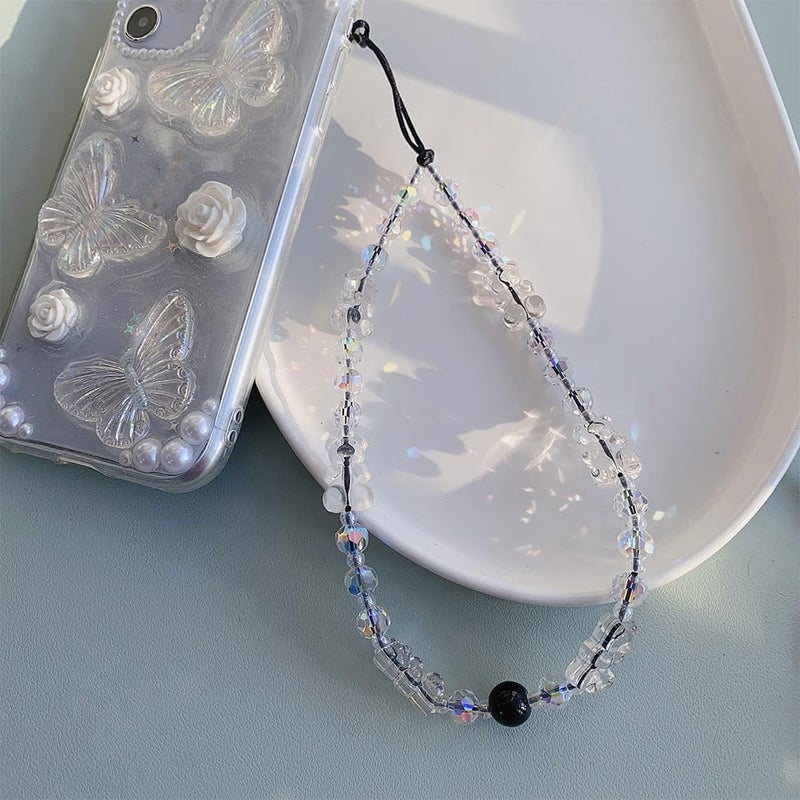 WCCH Beaded Phone Charm Y2K Kawaii Handmade Acrylic Phone Lanyard Wrist Strap for Camera Bag Airpods Keychain Charm Transparent Small Bear - Image 3
